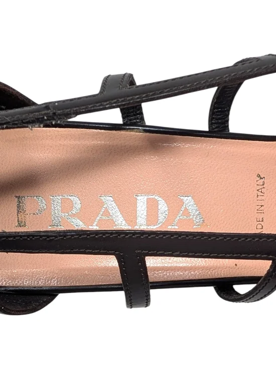 Prada Vintage Cutout Lattice Bondage Pointed Toe Kitten Heel Pump Brown 38.5 | 8 - Picture 7 of 12